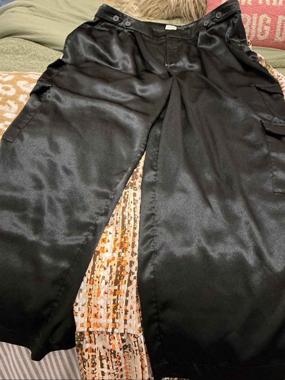 a new day Black Satin Wide-Leg Cargo Pants